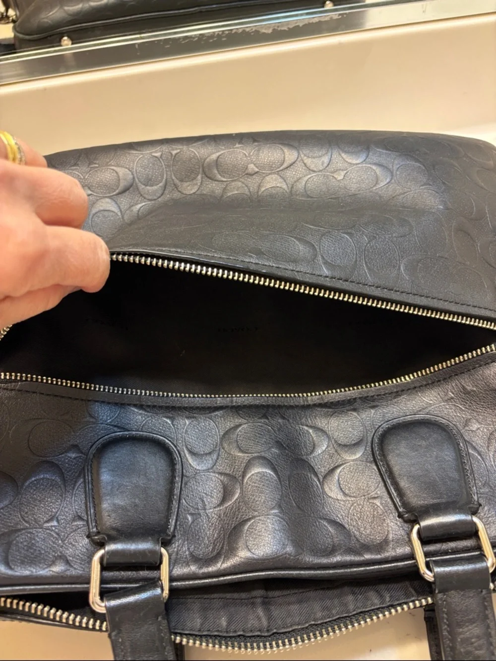 Coach Black Embossed Signature Leather Laptop Briefcase with Strap